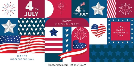 4th of July Independence Day background with geometric for A4 horizontal design
