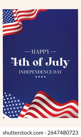 4th July Independence Day background design with isolated on a blue background and the USA waving Flag and text. greeting card, banner poster, and social media business. Happy USA freedom design. 
