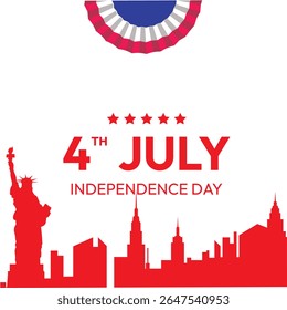 4th of July Independence Day background design with building silhouette vector art. Abstract new style background banner poster and card template. eps vector illustration. Holiday event celebration. 