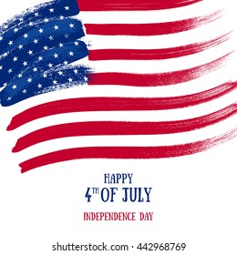 4th July Independence day background design. National day USA holiday banner poster greeting card. Stars and stripes american flag vector illustration. Paint hand drawn texture.