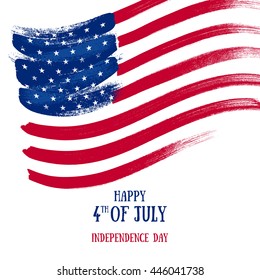 4th July Independence day background design. National day USA holiday banner poster greeting card. Stars and stripes american flag vector illustration. Paint hand drawn texture.