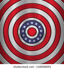 4th of July Independence Day badge, circle button template with metal texture, chrome, silver, steel and realistic reflex for logo, design concepts, interfaces, apps. Vector illustration.