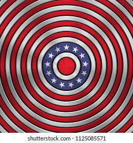 4th of July Independence Day badge, background with metal circular polished, brushed concentric texture, chrome, silver, steel for design concepts, wallpapers, web and prints. Vector illustration.