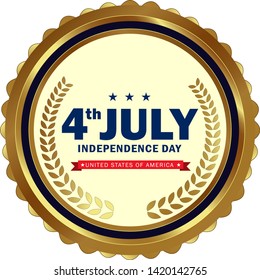 4th of July Independence day Badge with gold effect. 