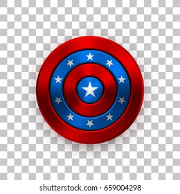 4th of July Independence Day badge, circle button template with metal texture, chrome, silver, steel and realistic shadow for logo, design concepts, interfaces, apps. Vector illustration.