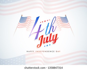 4th Of July, Independence Day banner design with Wavy American Flag.