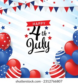 4th of July independence day banner background for celebration, and greeting, with balloons. Vector illustration.