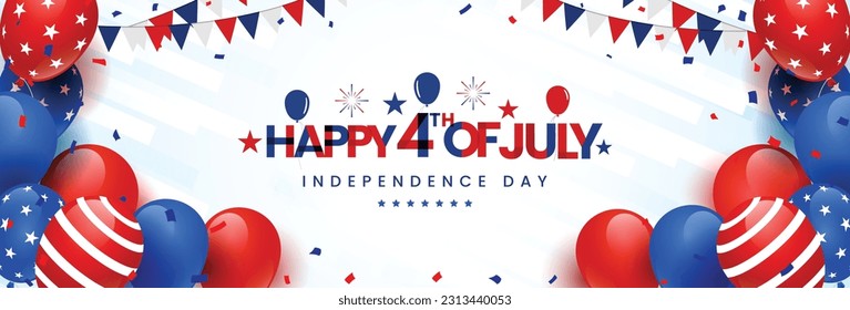 4th of July independence day banner background for celebration, and greeting, with balloons. Vector illustration.