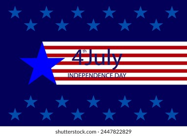 4th of July, Independence Day Banner. USA flag on a blue background. Usa national holiday celebration. Vector holiday illustration