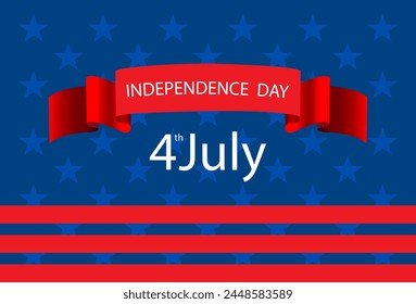 4th of July, Independence Day Banner. USA flag on a blue background. Usa national holiday celebration. Vector holiday illustration