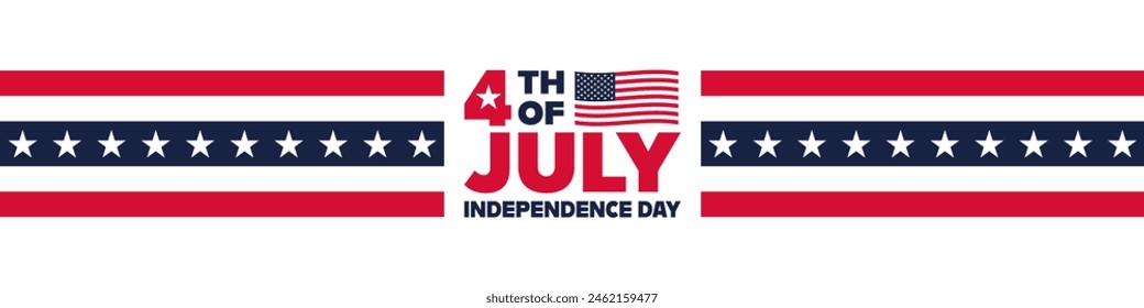 4th of July Independence Day Banner. Web Banner with 4th of July Lettering and American Flag Background.