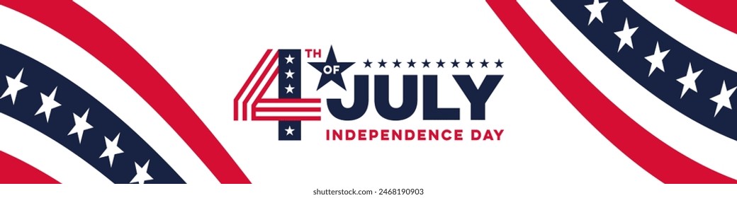 4th of July Independence Day Banner with USA Flag Background. 4th of July Typography Lettering on Stars and Stripes Background. Vector Design for 4th of July Banner, Poster, Background