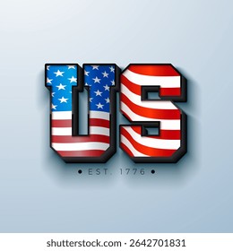 4th of July Independence Day Banner Illustration with American Flag in 3d USA Typography Lettering on White Background. Vector 1776 Fourth of July National Celebration Design for Flyer, Greeting Card