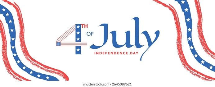 4th of July Independence Day Banner - USA Flag Background and Typography Lettering - Stars and Stripes Vector Design for Posters, Banners, Backgrounds