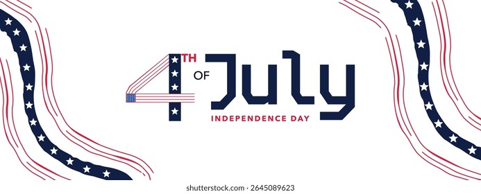 4th of July Independence Day Banner - USA Flag Background and Typography Lettering - Stars and Stripes Vector Design for Posters, Banners, Backgrounds