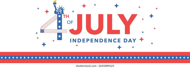 4th of July Independence Day Banner - USA Flag Background and Typography Lettering - Stars and Stripes Vector Design for Posters, Banners, Backgrounds