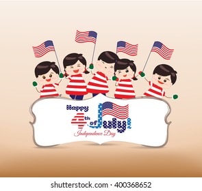 4th of july Independence day banner with kids