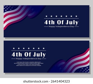  4th of July Independence Day Banners with Waving American Flags