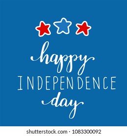 4th of July independence day card, poster or banner design. Fireworks and lettering text in national american colors,
