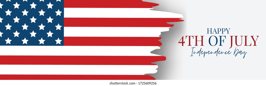 4th of July Independence Day celebration banner or header. USA national holiday design concept with a flag. Vector illustration.