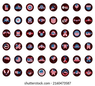 
4th of July independence day celebration honor memorial American flag icons set block and flat style icon svg