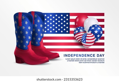 4th of July Independence Day Celebration, with Cowboy Boot, USA flag, and balloons