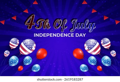 4th of july independence day celebration template banner with flag illustration and abstract blue background design