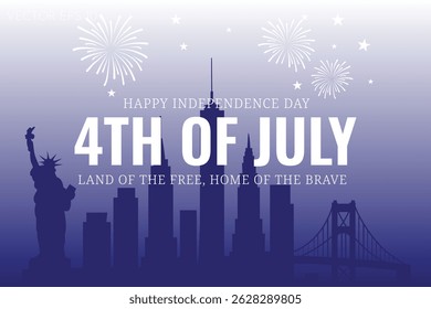 4th of July Independence Day Celebration with Statue of Liberty and Fireworks in City Background