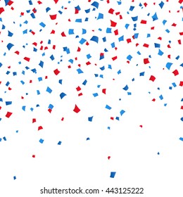 4th Of July - Independence Day Celebration Background. Blue And Red Confetti On White Background. Vector Illustration