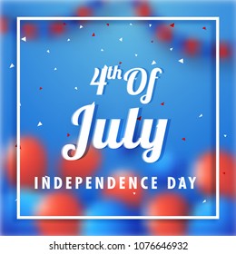 4th of July, Independence Day concept with balloons, bunting flags on blue background.