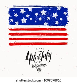 4th of July, Independence day - design with brush calligraphy greeting and USA colours symbol. Vector illustration