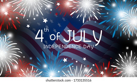 4th of july Independence day design of American flag with fireworks vector illustration