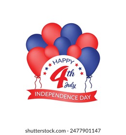 4th of July independence day design with balloons and ribbon isolated on white