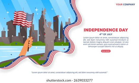 4th Of July Independence Day design with a waving flag and scene