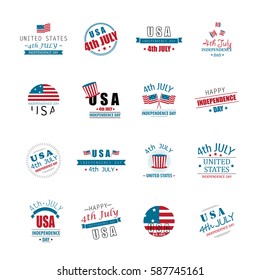 4th of July Independence Day designs set. Typographic design for web site, promotion material, banner, background. Collection of US emblems 