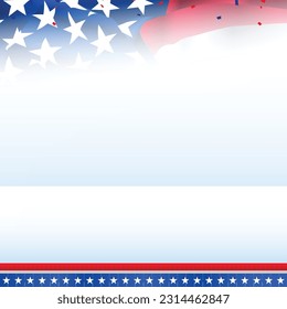 4th of July independence day empty blank background copy space stage template to product showing with waving American flag. Vector illustration.