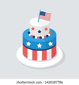 4th of July, Independence Day festive cake decorated in USA national flag colours. Vector illustration