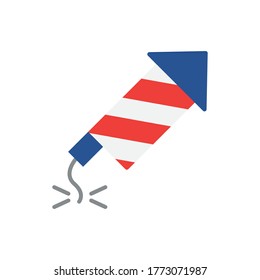 4th of july independence day, fireworks american flag celebration vector illustration flat style icon