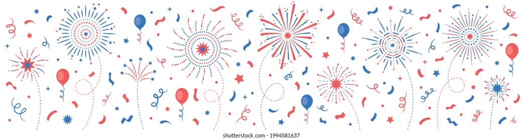 4th July Independence Day Fireworks Confetti background, banner, decorative vector illustration