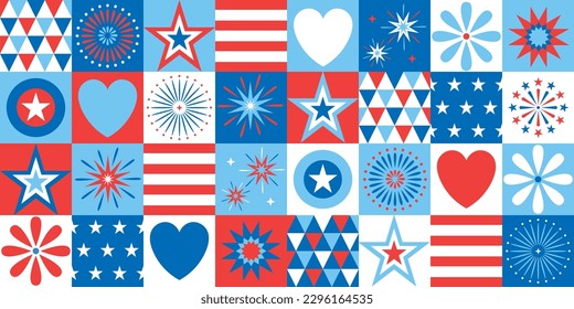 4th July Independence Day Fireworks Confetti background, banner, decorative vector illustration