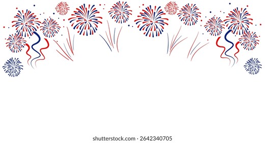 Fogos de artifício do Dia da Independência em 4 de julho .Fogos de artifício vermelhos, azuis para 4 de julho . Antecedentes de 4 de julho . Estados Unidos da América comemoram a fronteira com os petardos. Fogos de artifício explodindo nos EUA .