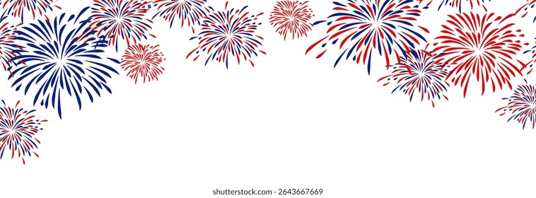 4th july Independence Day fireworks frame .Red, blue fireworks for 4th of July . Fourth of July background . United States of America celebration firecrackers border . USA exploding fireworks .