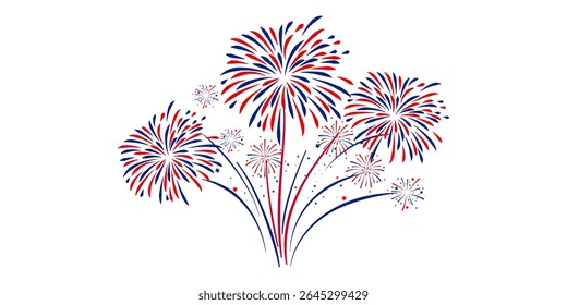 4th july Independence Day fireworks collection .Red, blue fireworks for 4th of July .Fourth of July elements .United States of America celebration firecrackers set. USA flag, exploding fireworks .