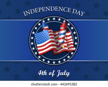 4th of July, Independence Day, flag, fireworks, vector illustration, isolated on blue