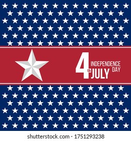 4th July Independence Day, flat vector square poster or card