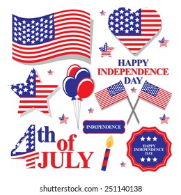 4th july independence day flat design element set. vector