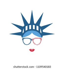 4th July Independence Day. Girl in symbolic hat Statue of liberty. Vector illustration.