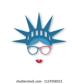 4th July Independence Day. Girl in symbolic hat Statue of liberty. Paper art. Vector illustration.