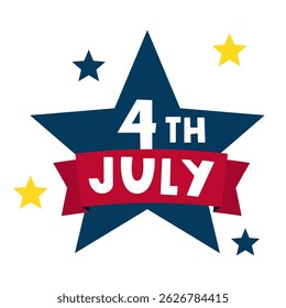 4th of July. Independence day. Graphic design. Star with ribbon. Flat illustration.