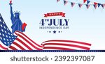 4th of July Independence Day greeting banner, background, template with usa waving flag, bunting decoration. Vector illustration.